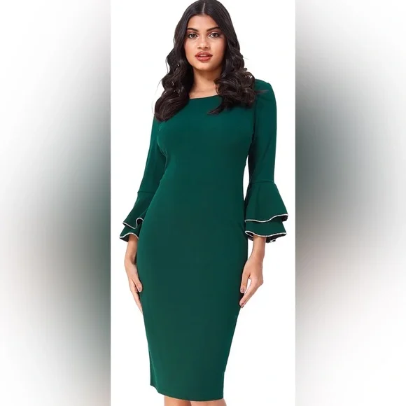 Dresses | Double Frill Sleeve Midi Dress With Diamante Trim | Poshmark Dresses | Double Frill Sleeve Midi Dress With Diamante Trim | Poshmark